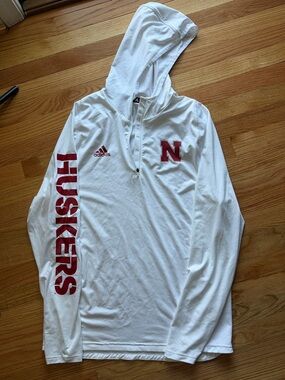 adidas White Hoodie with Red Nebraska 'N' and HUSKERS Sleeve
